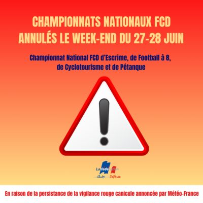 Annulation des prochains Championnats Nationaux FCD